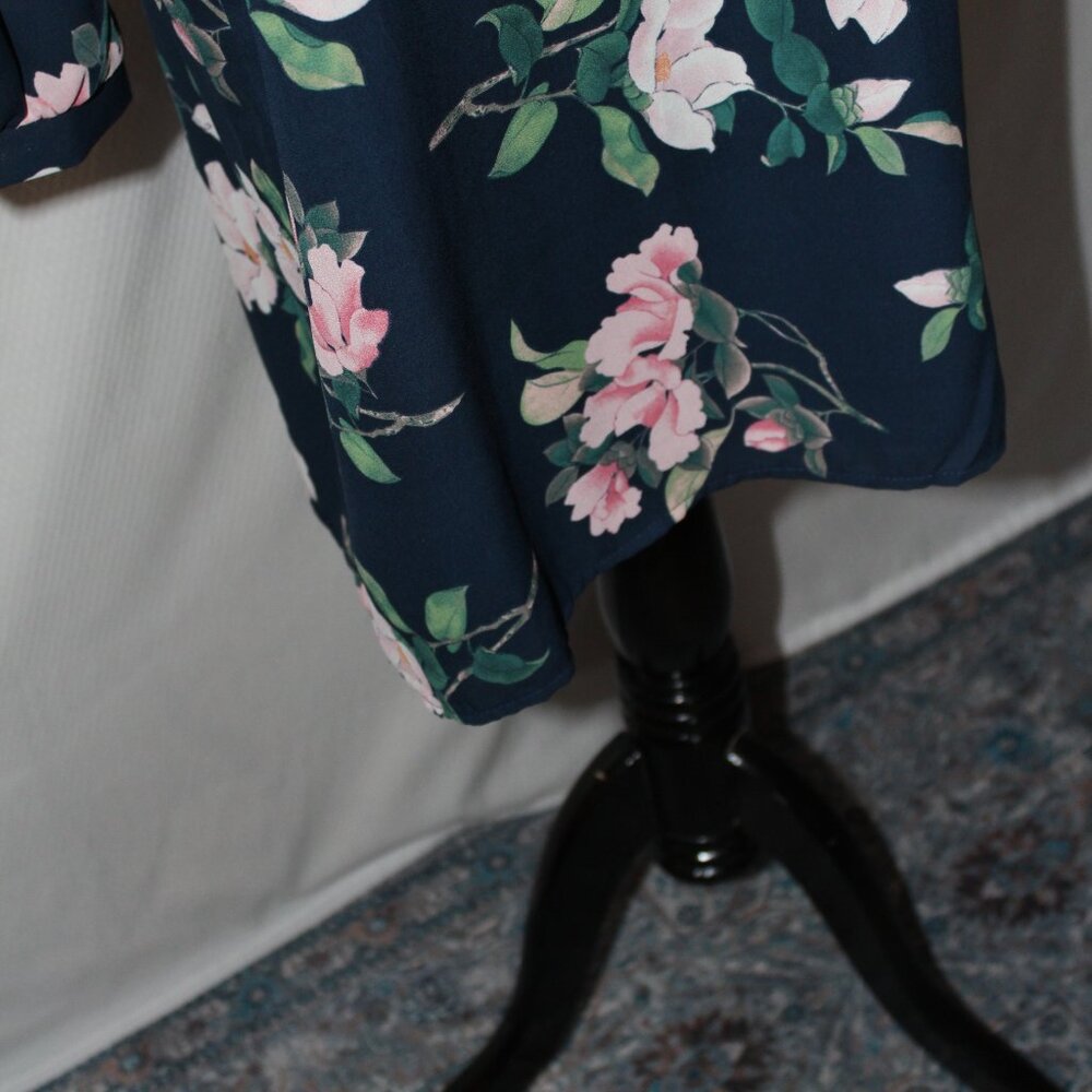 Lulus Dress Rosalinda Navy Blue Floral Print Long Sleeve Medium NWT's - Picture 5 of 13